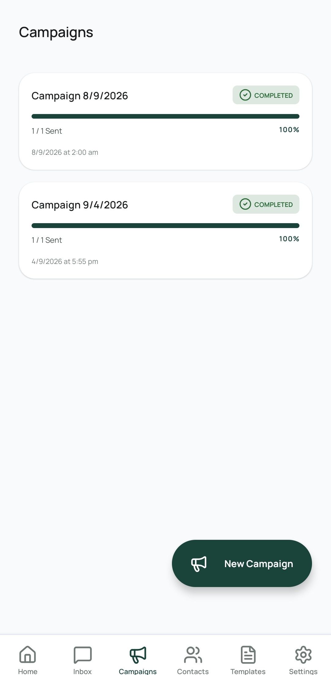 MB2S Connect campaigns screen with the navigation drawer open